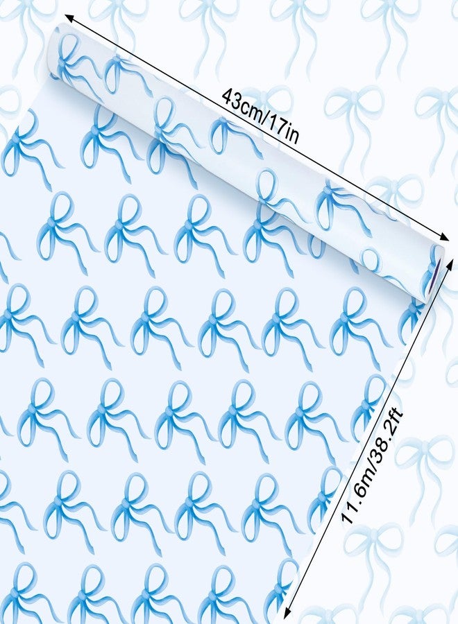 Whaline Blue Bow Wrapping Paper -Mini Roll- 17in x 38Ft Bow-knot Gift Wrap Paper for Wedding Bridal Baby Shower Birthday Party Wrapping Supplies - Image 2